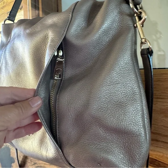 Coach Large Edie Shoulder Bag Pebble Leather Metallic Pewter Hobo Tote